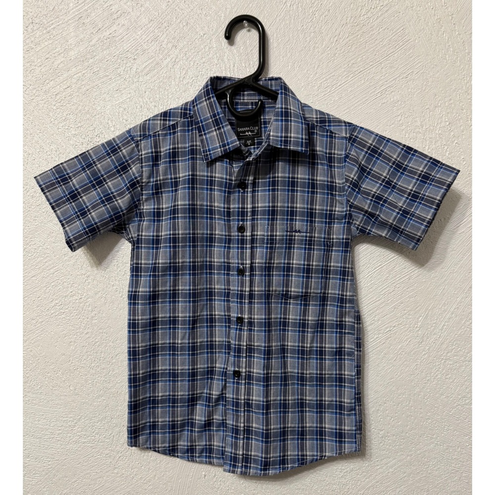 Sahara Club Boys Youth Size Small 8 Blue Plaid Short Sleeve Button-Up Shirt